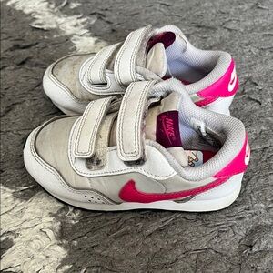 Nike toddler shoes. White. Pink. Toddler size 8. Velcro closure. Pre-owned.